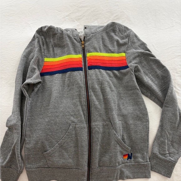 Aviator Nation Gray Hoodie with Rainbow Accents - Picture 3 of 3
